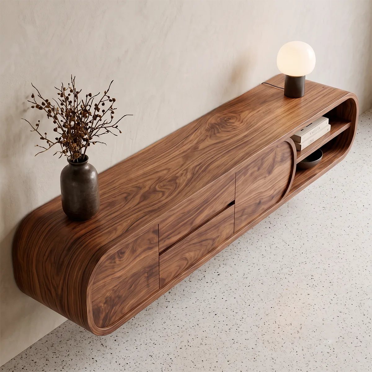 Modern Floating TV Stand | Wall Mounted Entertainment Center with Storage & Open Shelves HG021-2IBO3HC