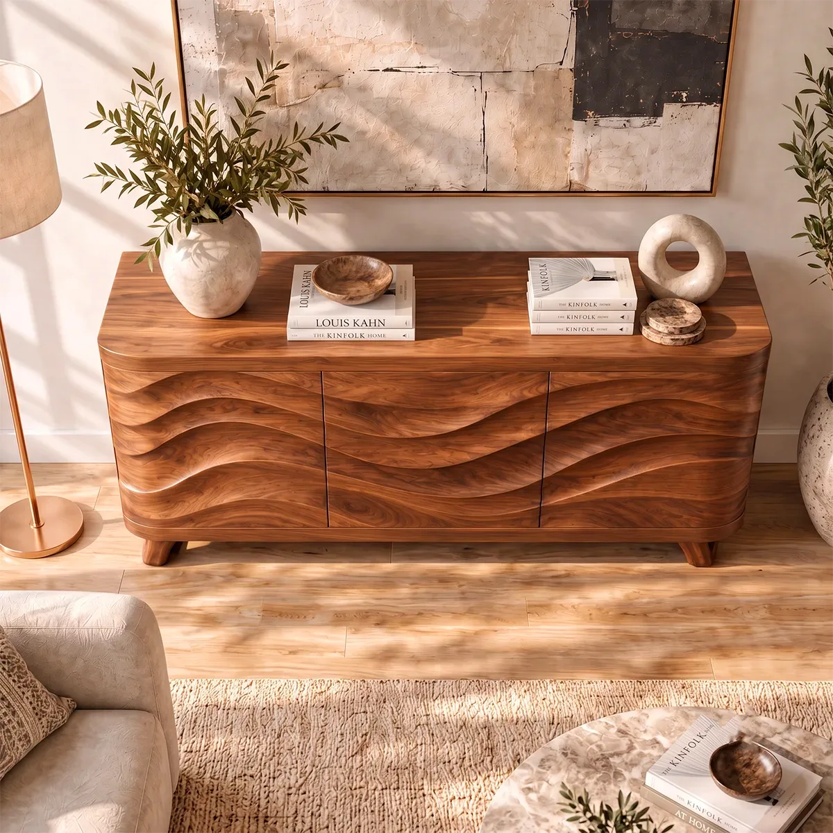 Sculptural Wave Sideboard with Concealed Storage | Modern Statement Storage Cabinet HG021-3MAI3XH