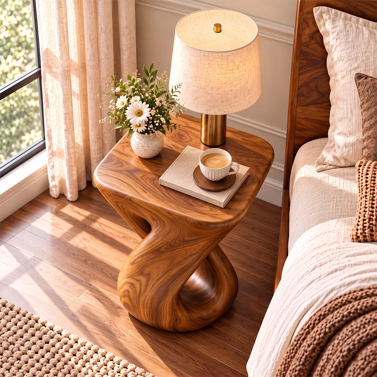 Sculptural Infinity Nightstand | Organic Modern Pedestal Bedside Table with Rounded Top HG021-6XTI9LI