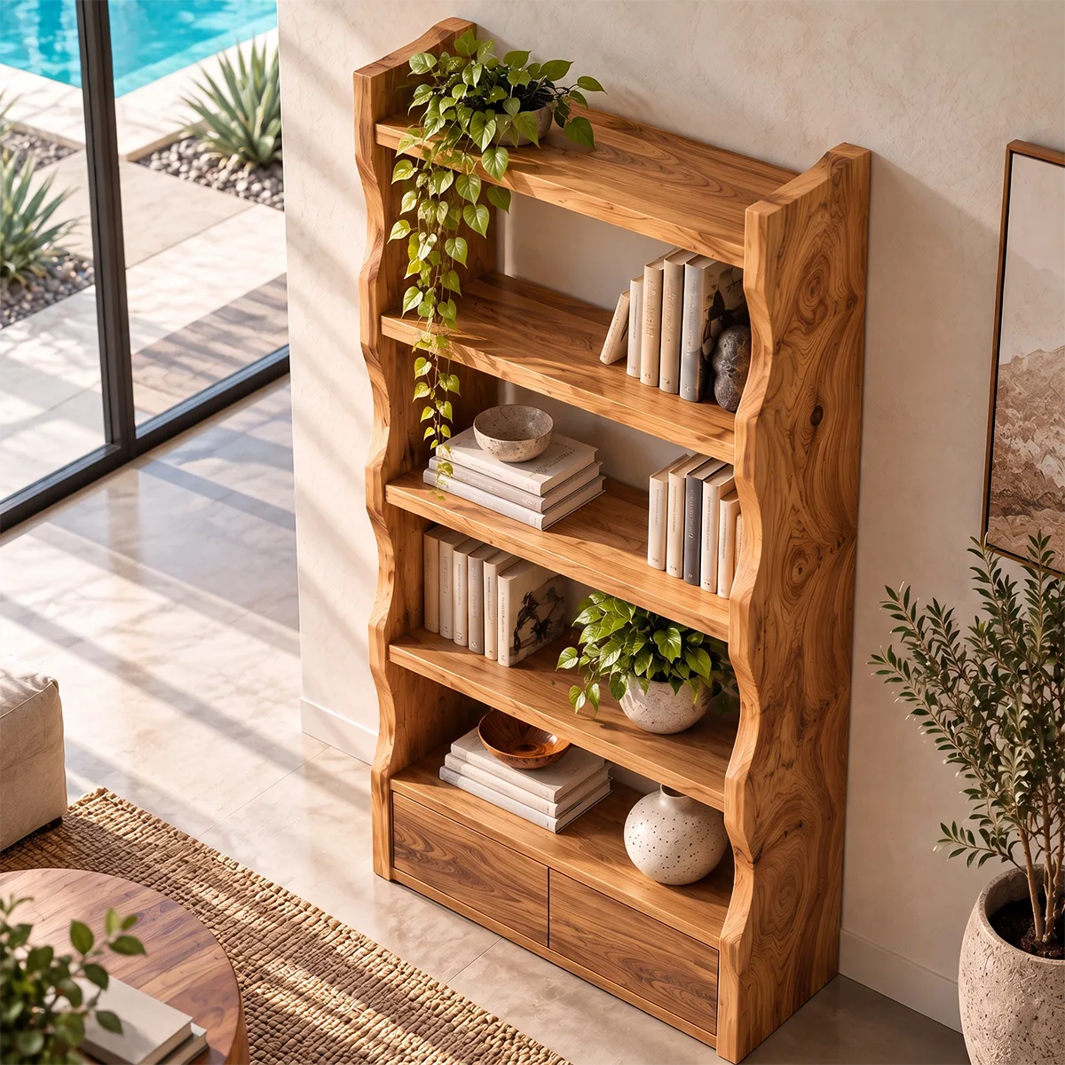 Modern Tall Freestanding Bookshelf | 4-Tier Open Bookcase with 2 Hidden Storage Cabinets HG021-7EAN9UP