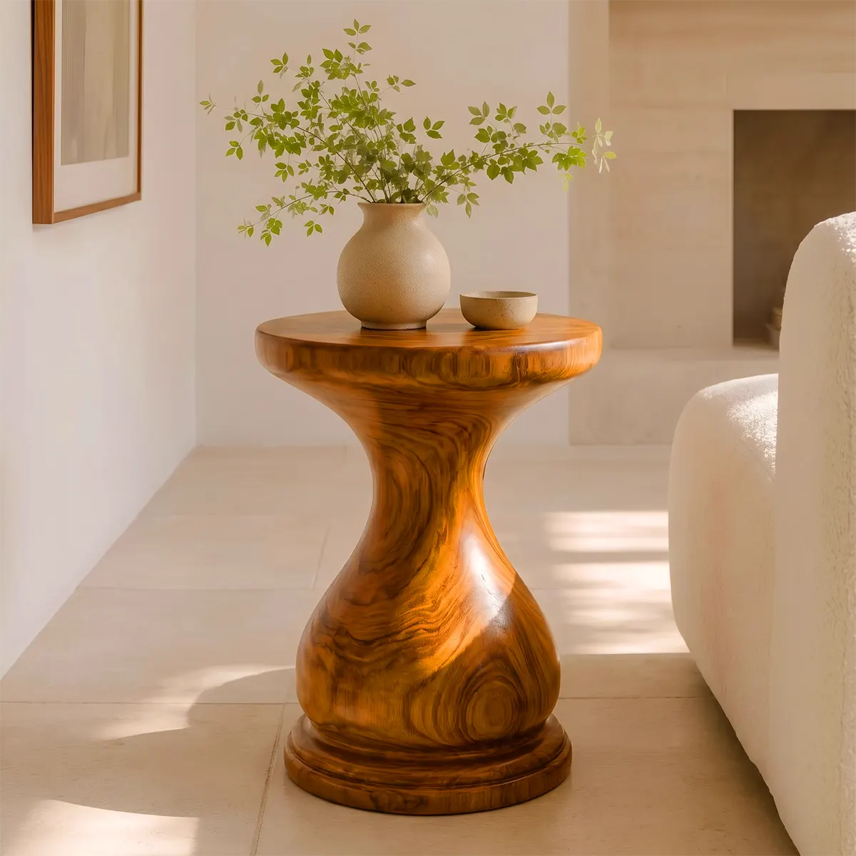 Sculptural Hourglass Wood End Table | Round Pedestal Side Table TT006-1EXY3PZ