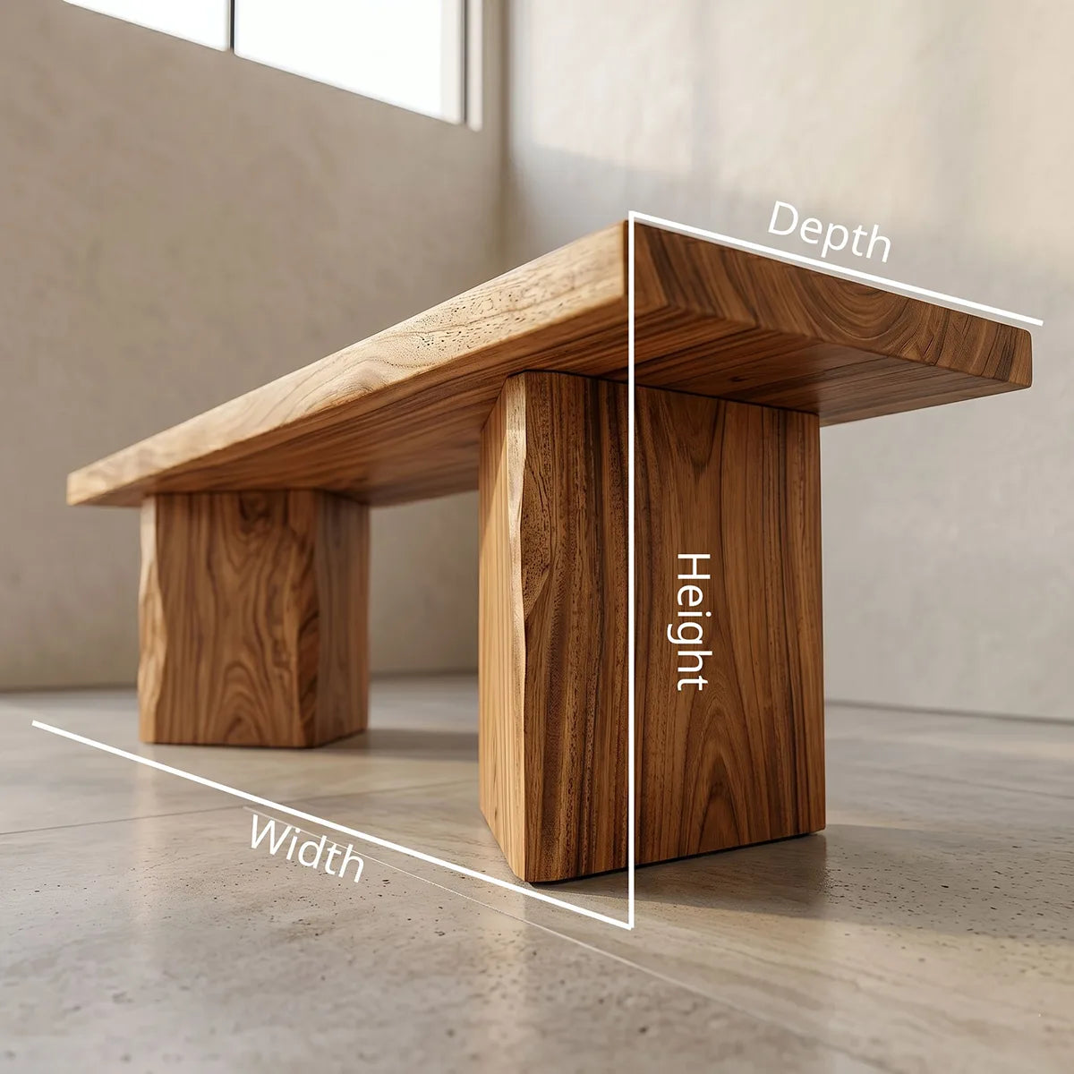 Handcrafted Solid Wood Outdoor Bench Minimalist Patio Garden Bench