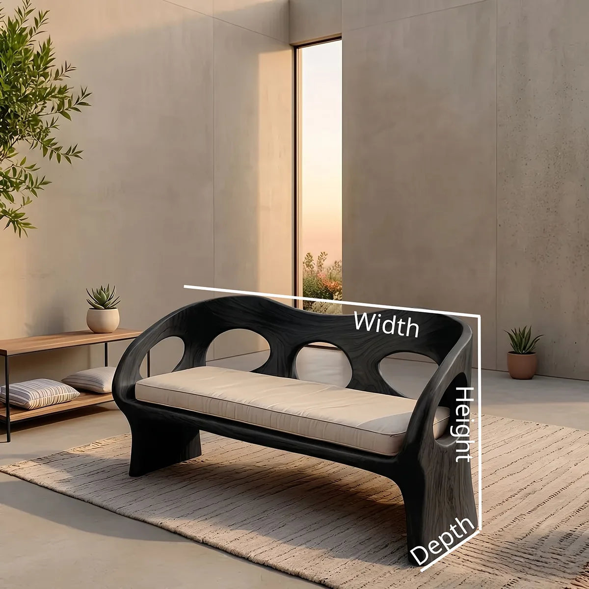 Luxury Organic Modern Outdoor Solid Wood Sofa with Sculptural Frame