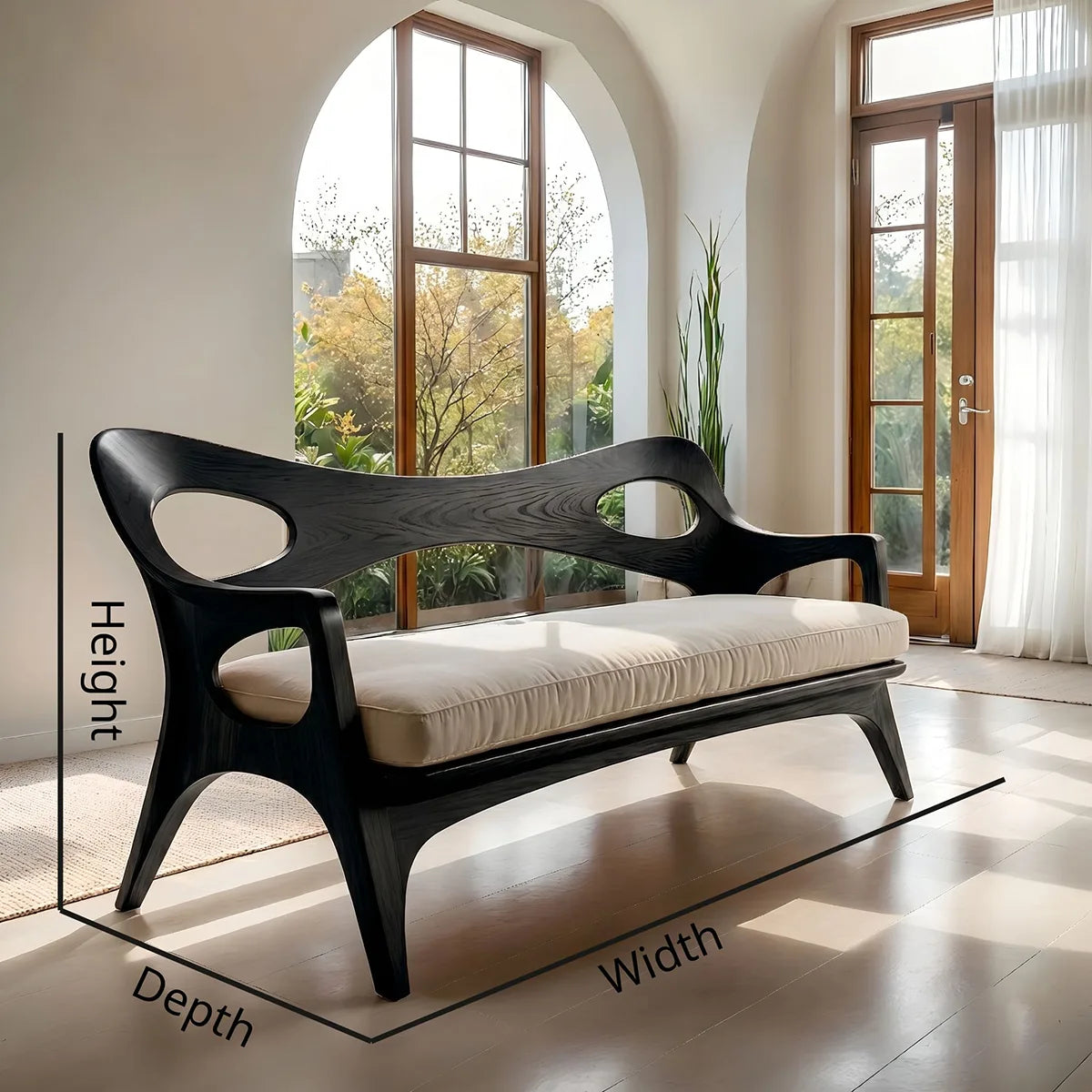 Artisan Organic Wooden Sofa with Sculptural Open-Frame Design