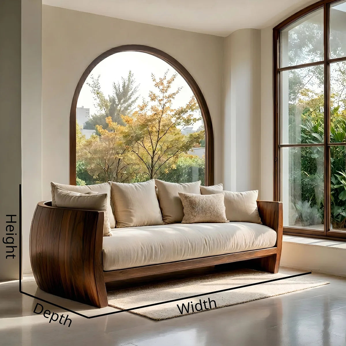 Luxury Minimalist Wooden Sofa with Sculptural Solid Wood Frame