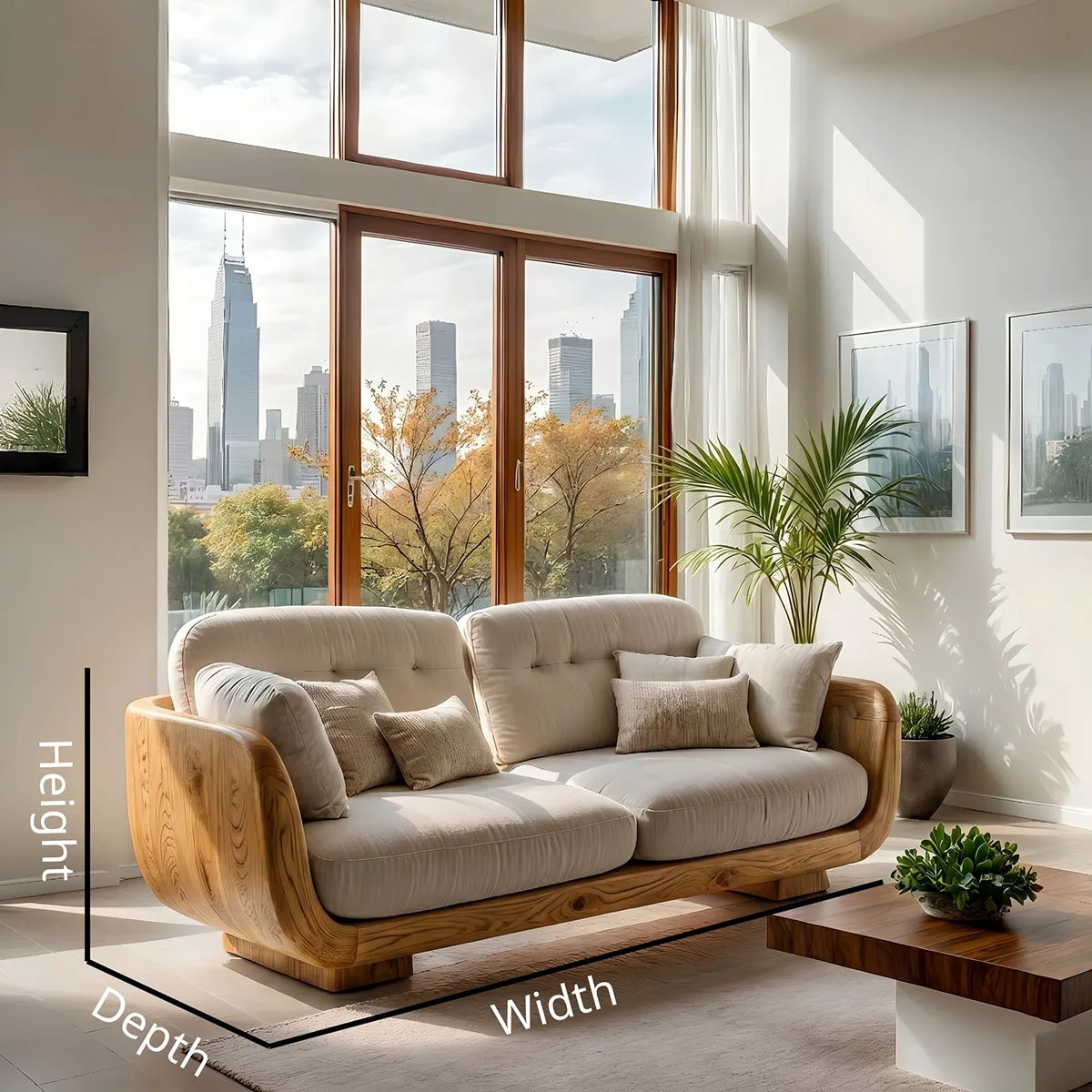 Luxury Curved Wooden Sofa with Organic Modern Sculptural Design