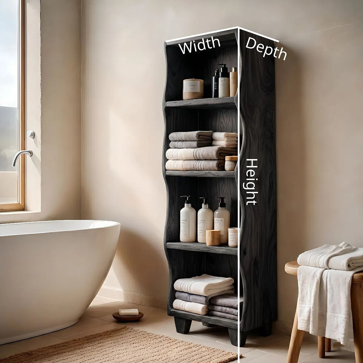 Handcrafted Solid Wood Open Shelf Storage Cabinet