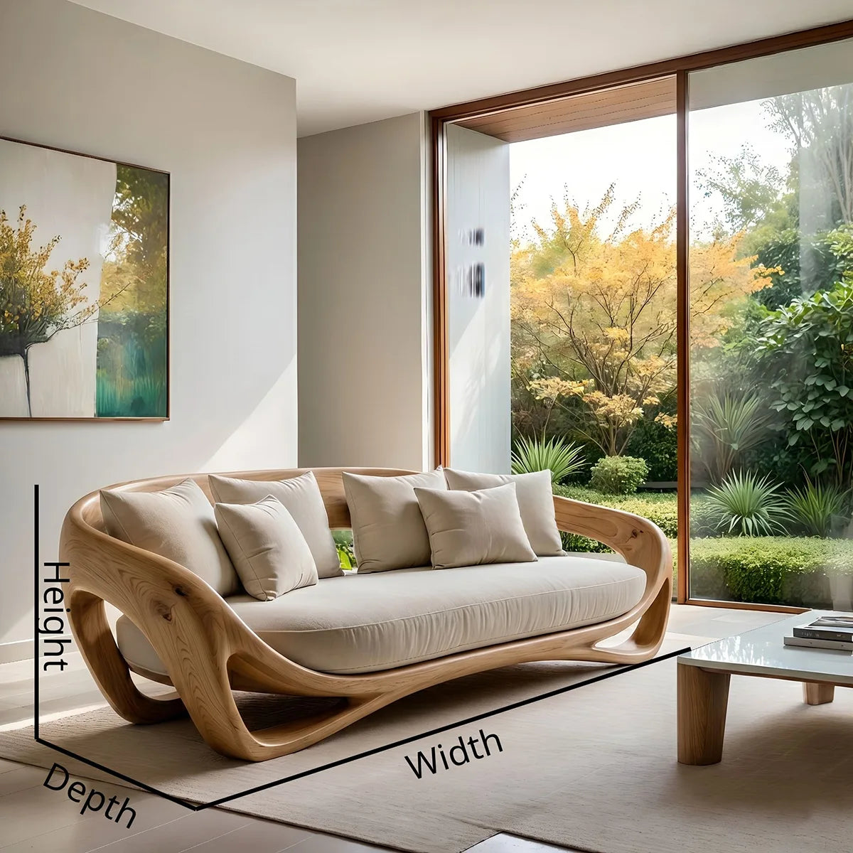 Luxury Organic Modern Curved Solid Wood Sofa with Sculptural Frame