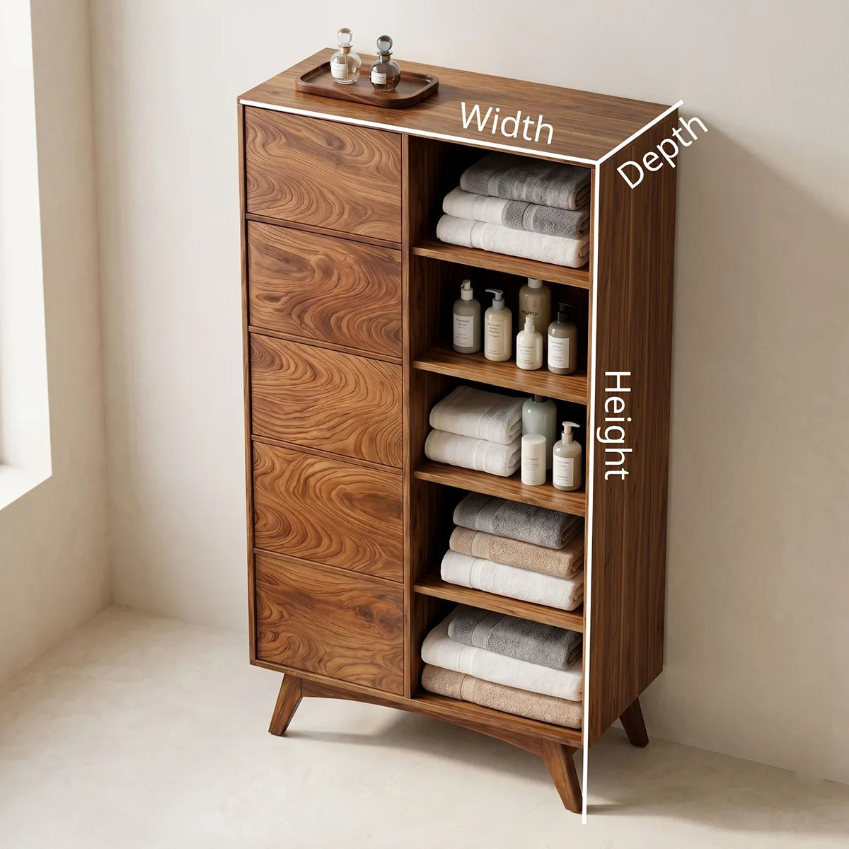 Solid Wood Bathroom Linen Storage Cabinet