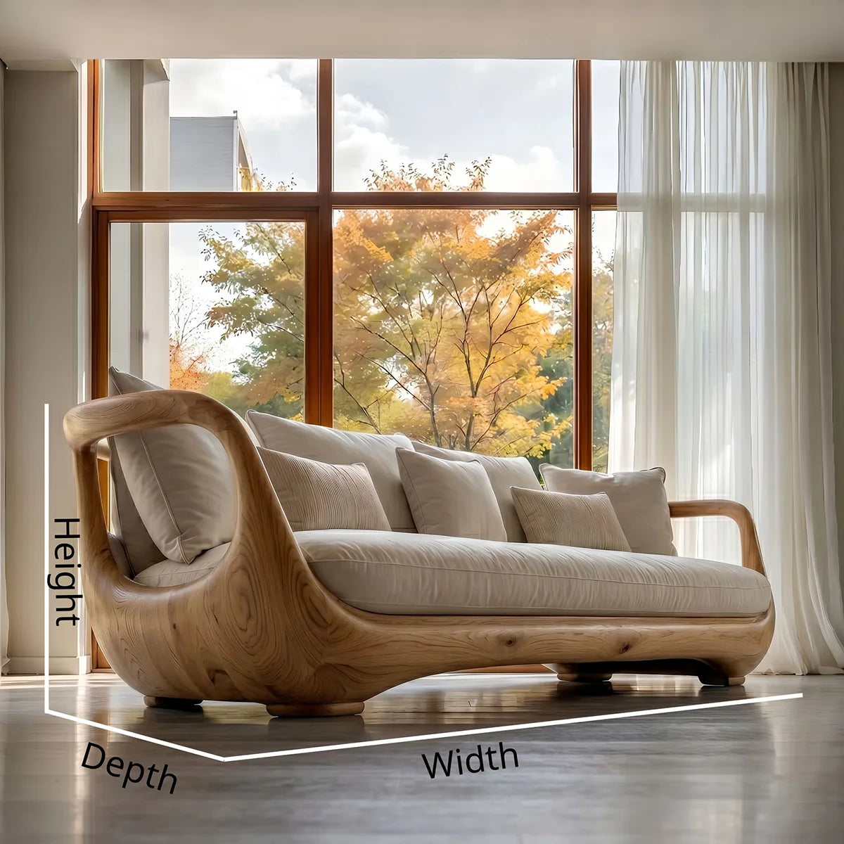 Luxury Organic Modern Curved Solid Wood Sofa with Sculptural Design