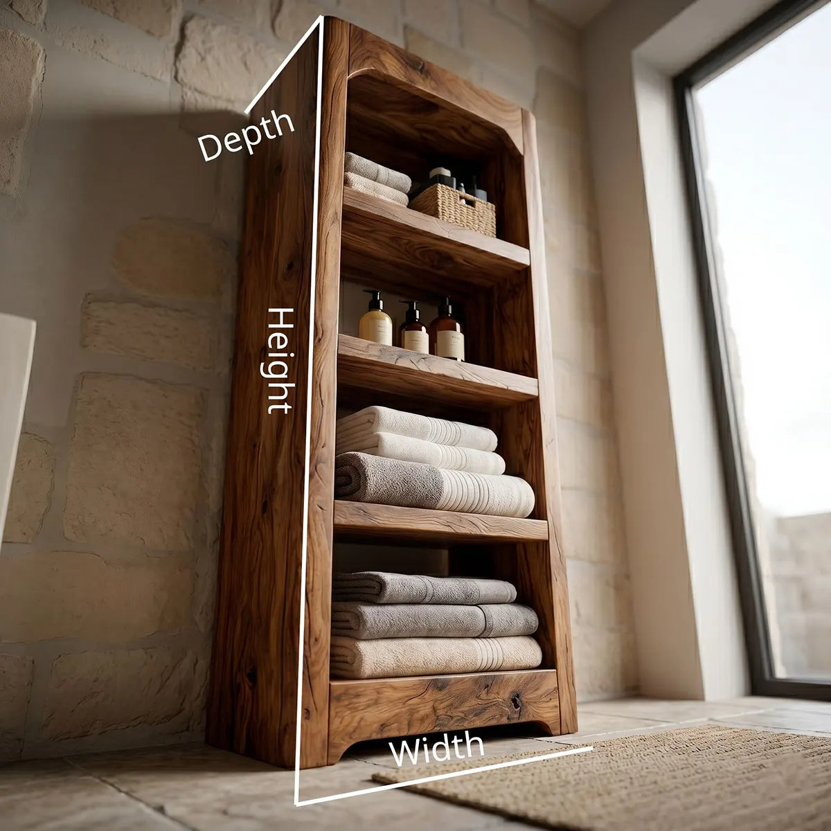 Tall Solid Wood Open Shelf Bathroom Storage Cabinet