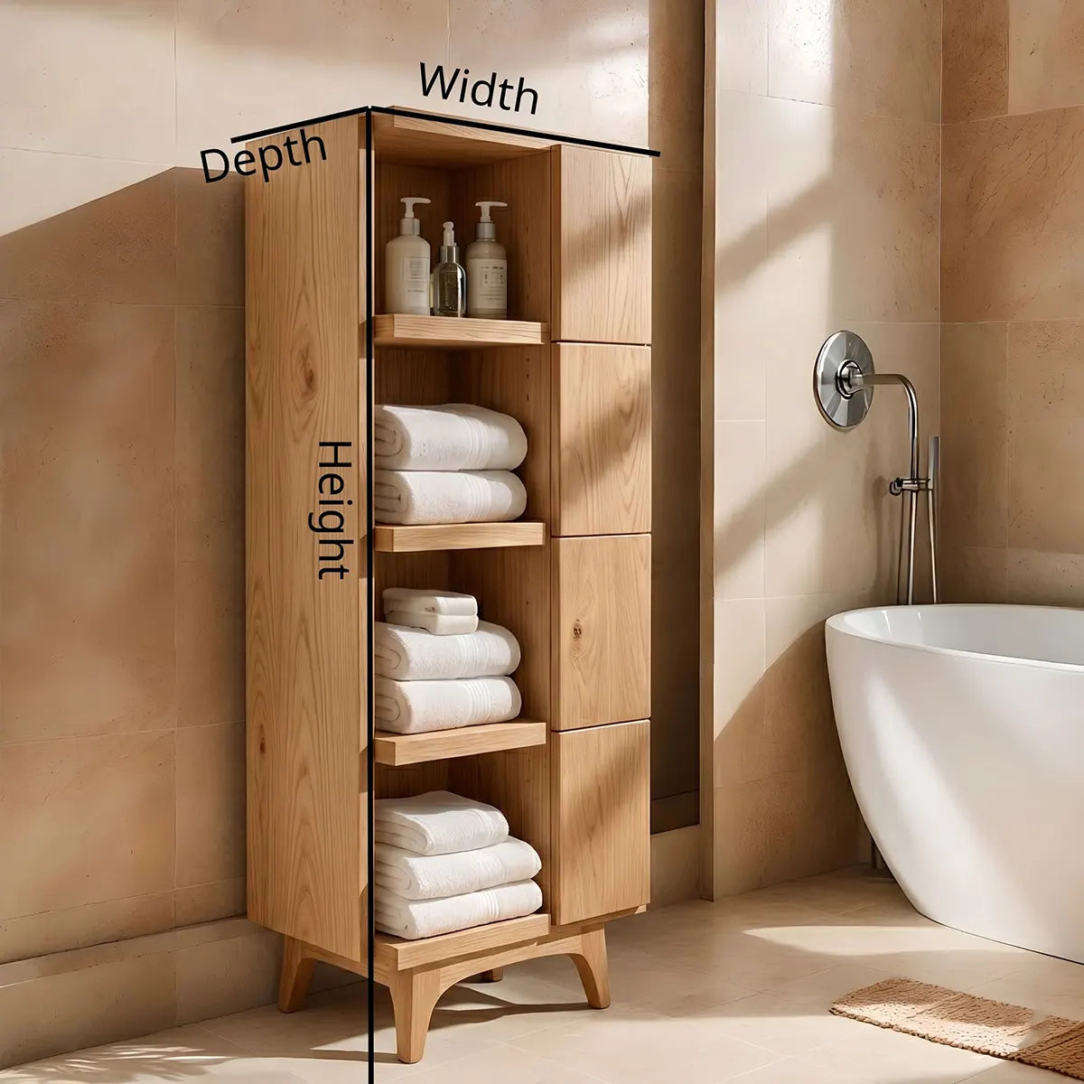 Handcrafted Solid Wood Bathroom Storage Cabinet