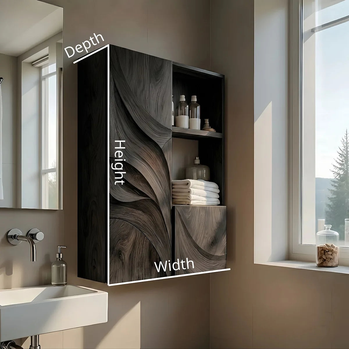 Handcrafted Solid Wood Bathroom Wall Cabinet with Open Shelves