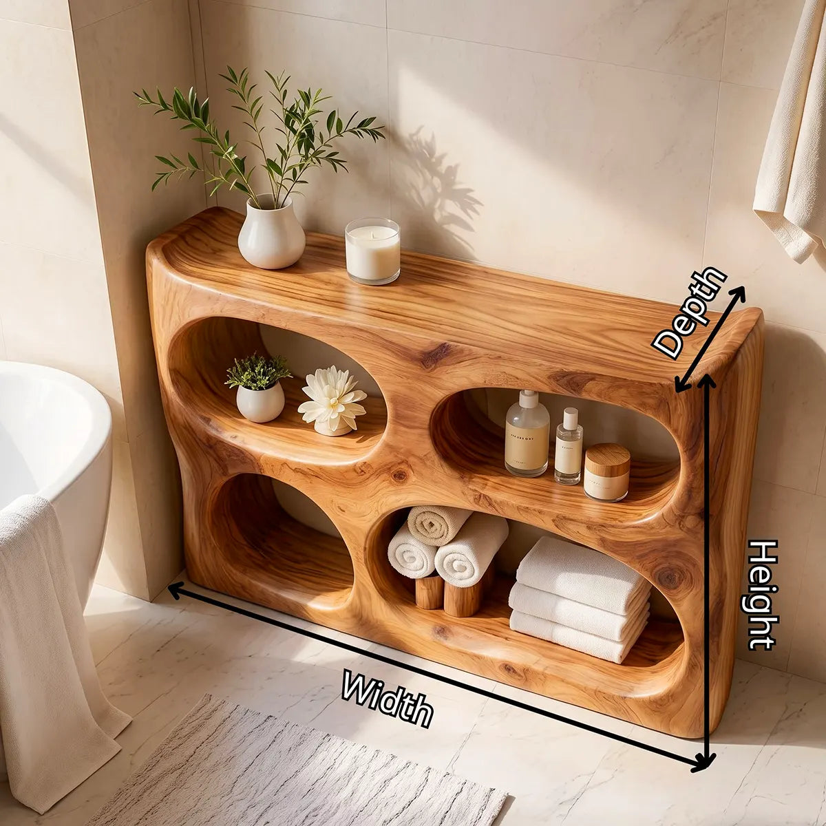 Sculptural Bathroom Storage Cabinet | Freestanding Open Shelf Console TT006-8PTB5CJ