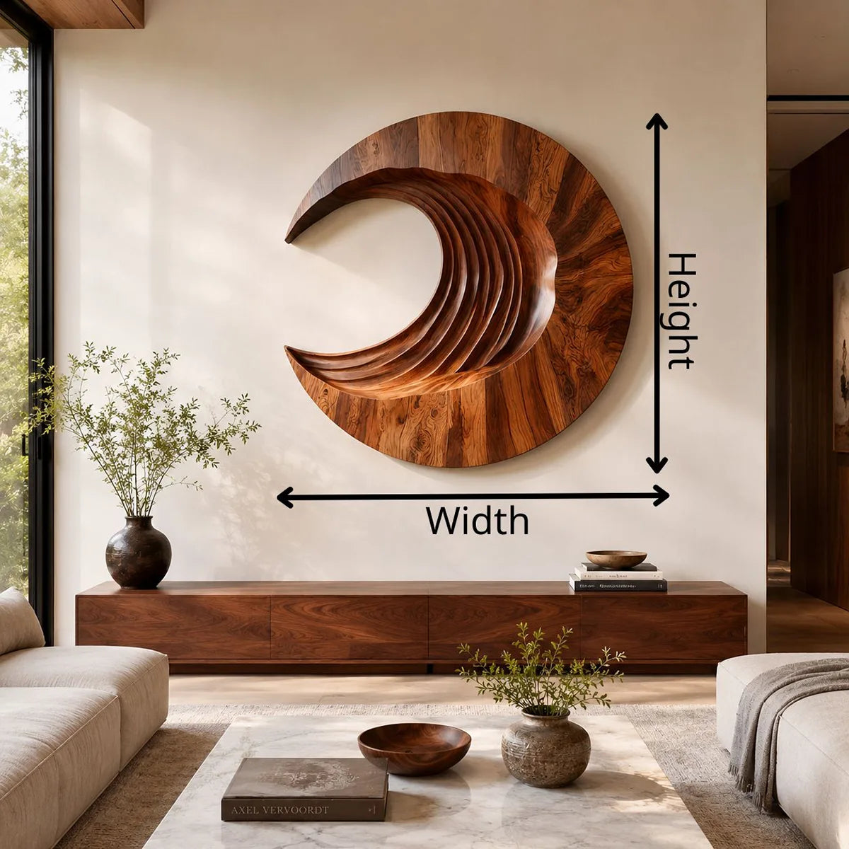 Abstract Crescent Wave Wood Wall Art | Large Round Wooden Wall Sculpture TT006-9169
