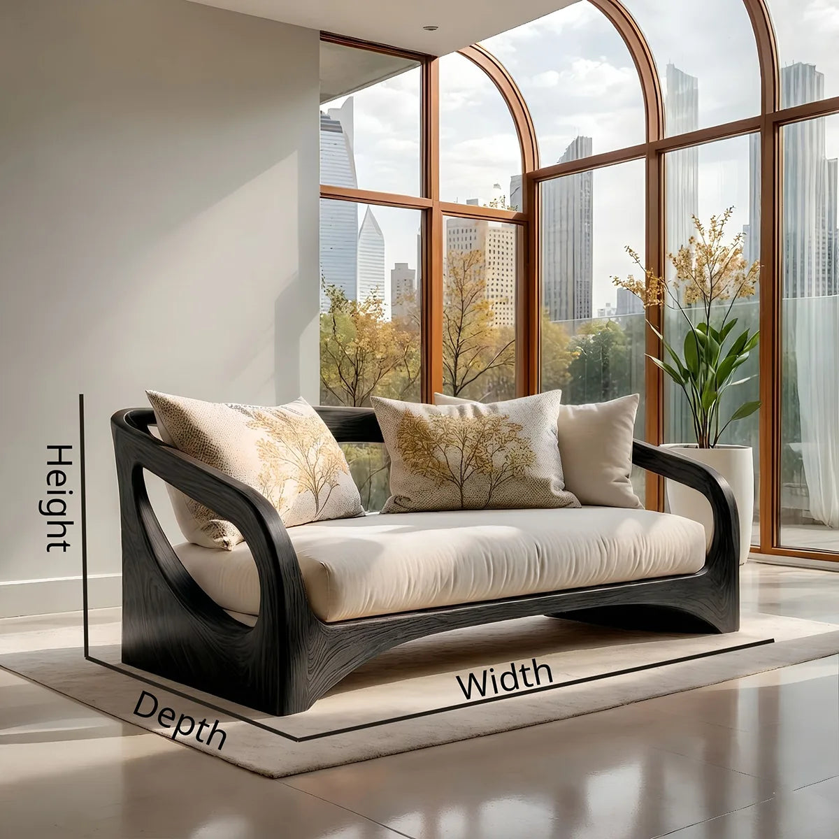 Handcrafted Organic Modern Solid Wood Loveseat Sofa with Sculptural Frame