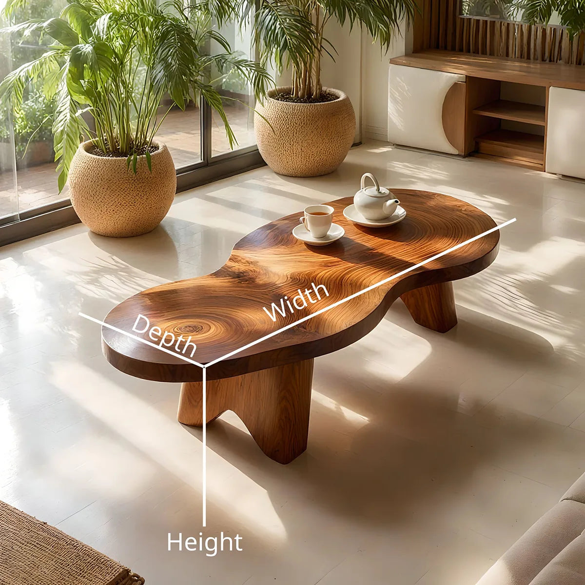 Organic Freeform Solid Wood Coffee Table with Sculptural Legs