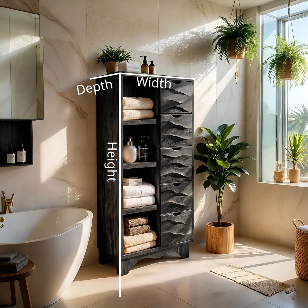 Solid Wood Bathroom Storage Cabinet with Drawers