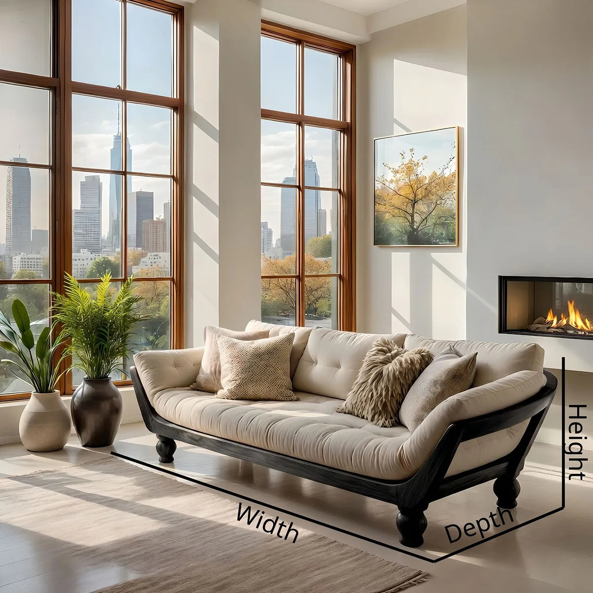Luxury Organic Modern Wooden Sofa with Deep Tufted Cushion Design