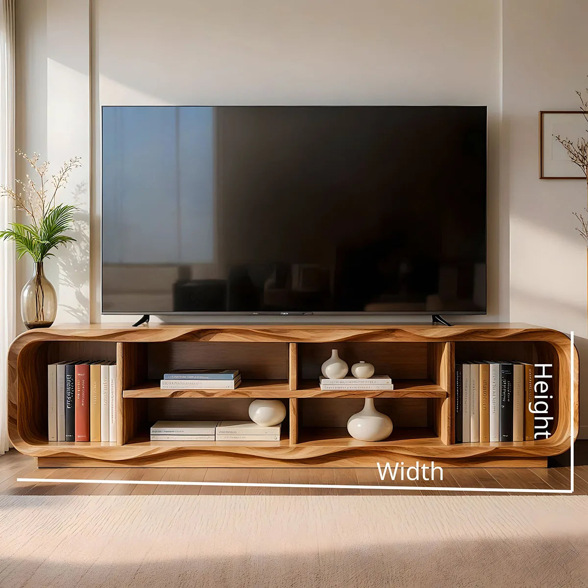 Modern Solid Wood Sculptural Rounded Open TV Stand