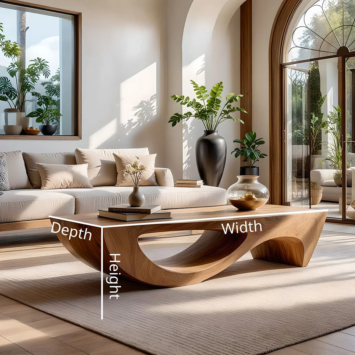 Modern Abstract Sculptural Solid Wood Coffee Table with Fluid Base
