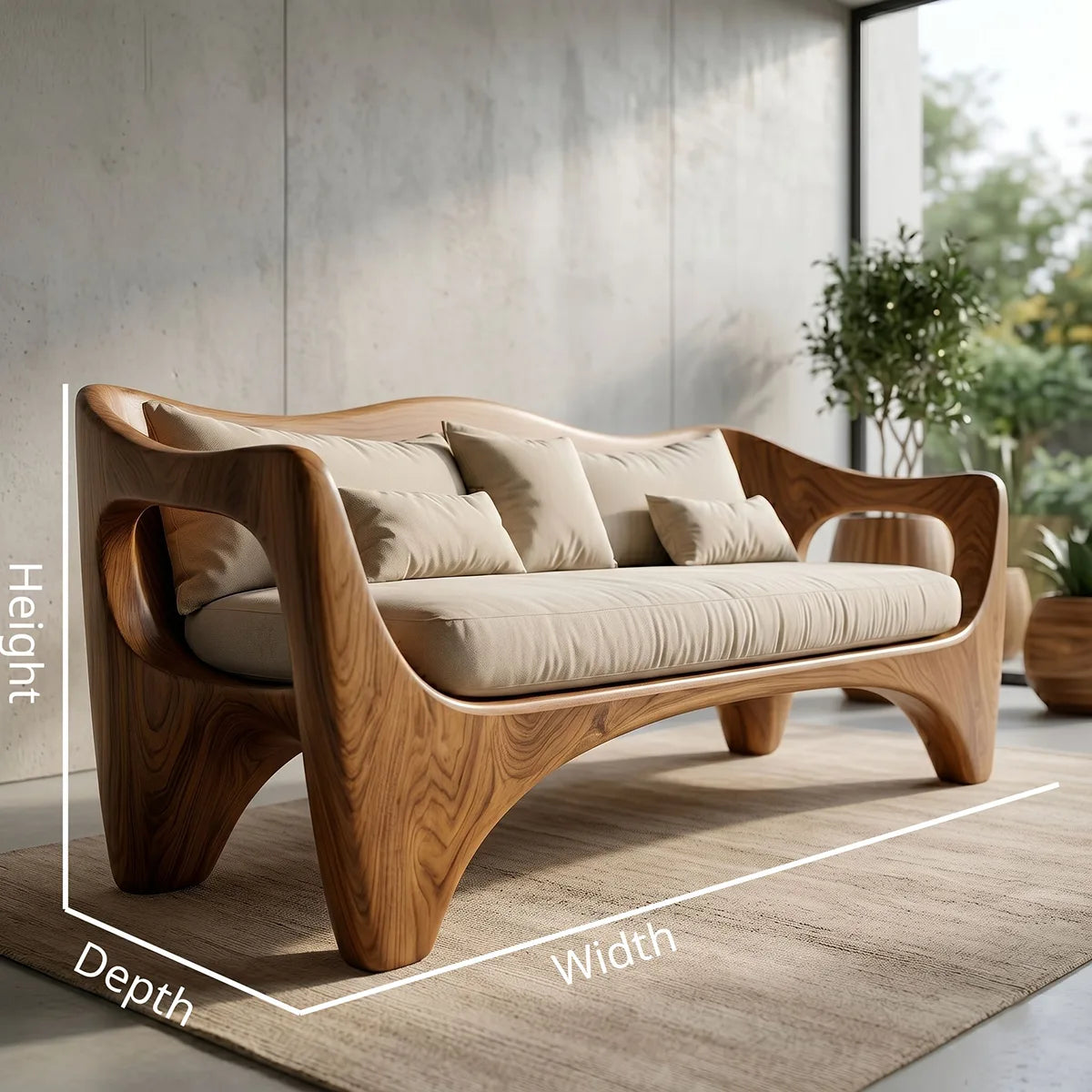 Luxury Sculptural Wooden Sofa with Organic Curved Frame Design