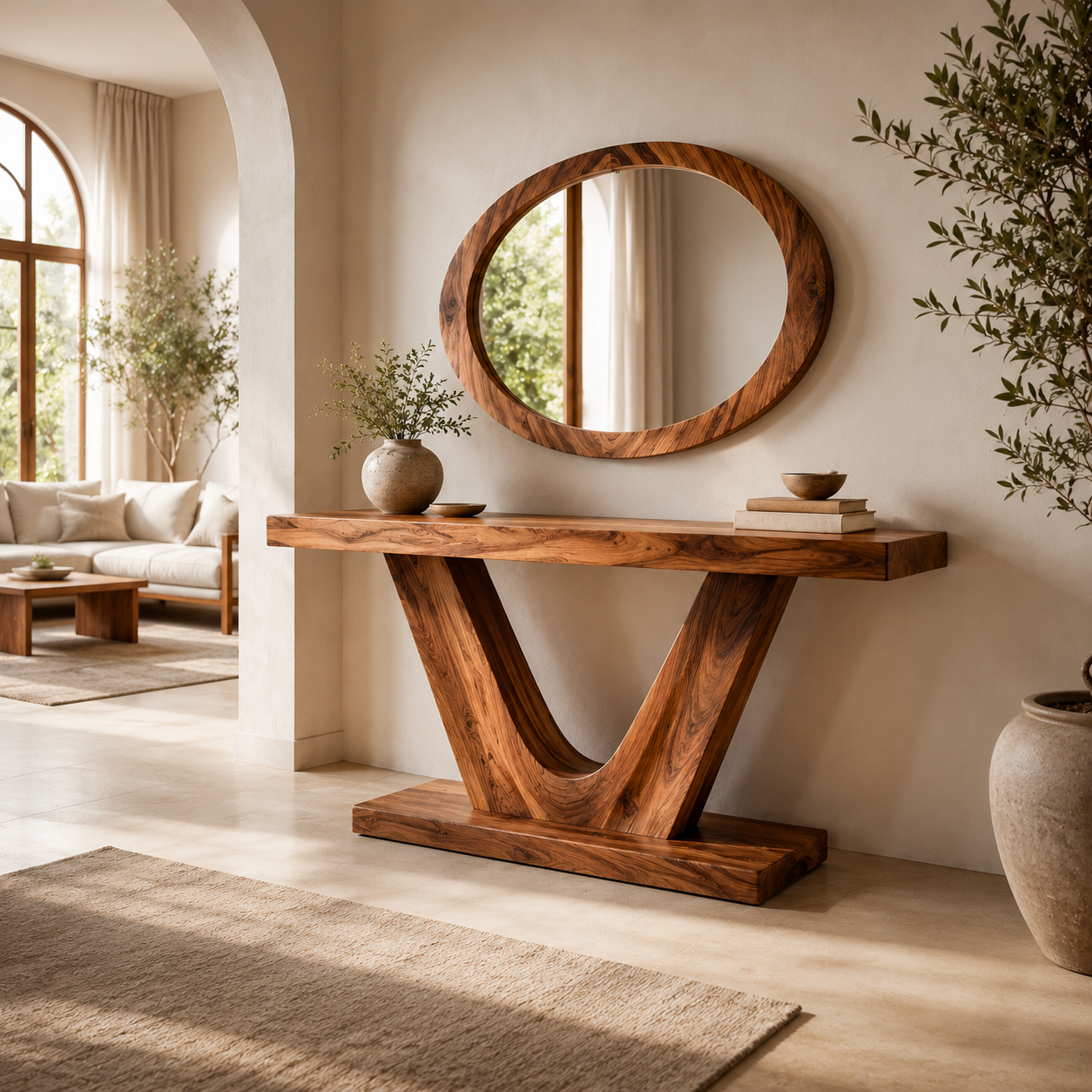 Sculptural Solid Wood Console Table for Entryways, Hallways & Living Rooms TT006-5294