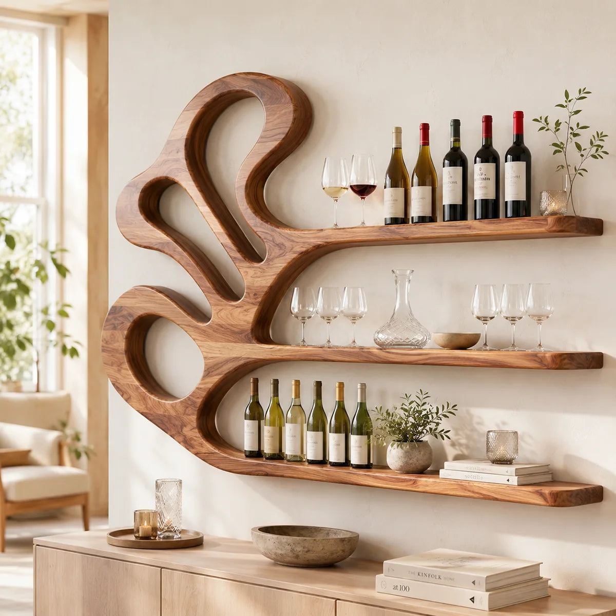 Elegant Grain Solid Wood Wall Wine Rack for Modern Dining Rooms TT006-9203