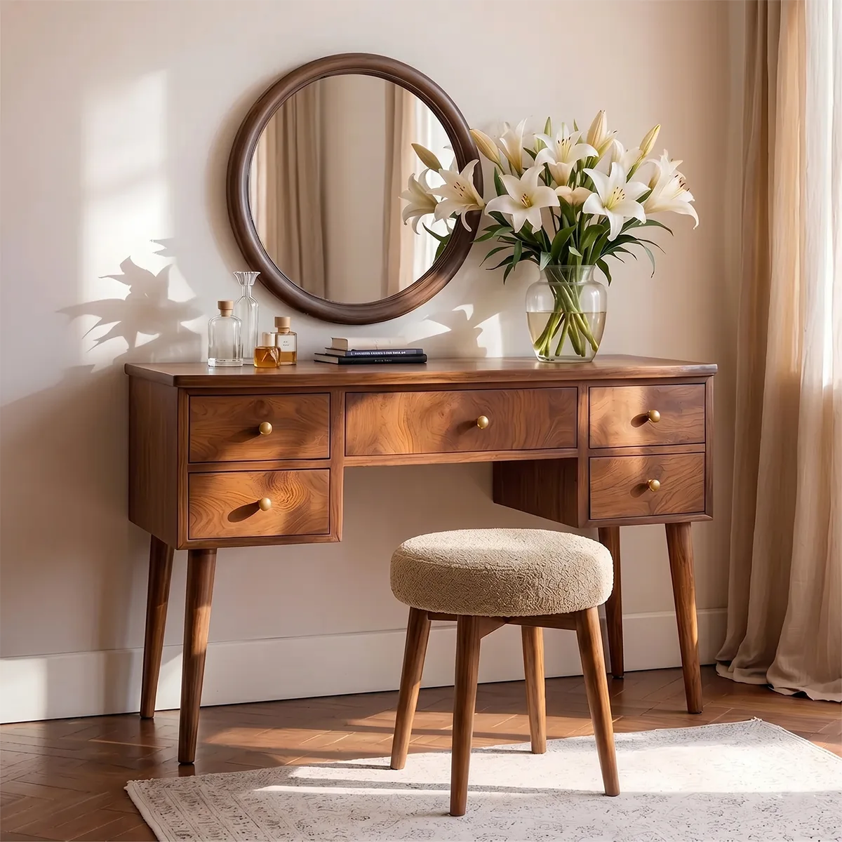 Mid Century Solid Wood Makeup Vanity Desk