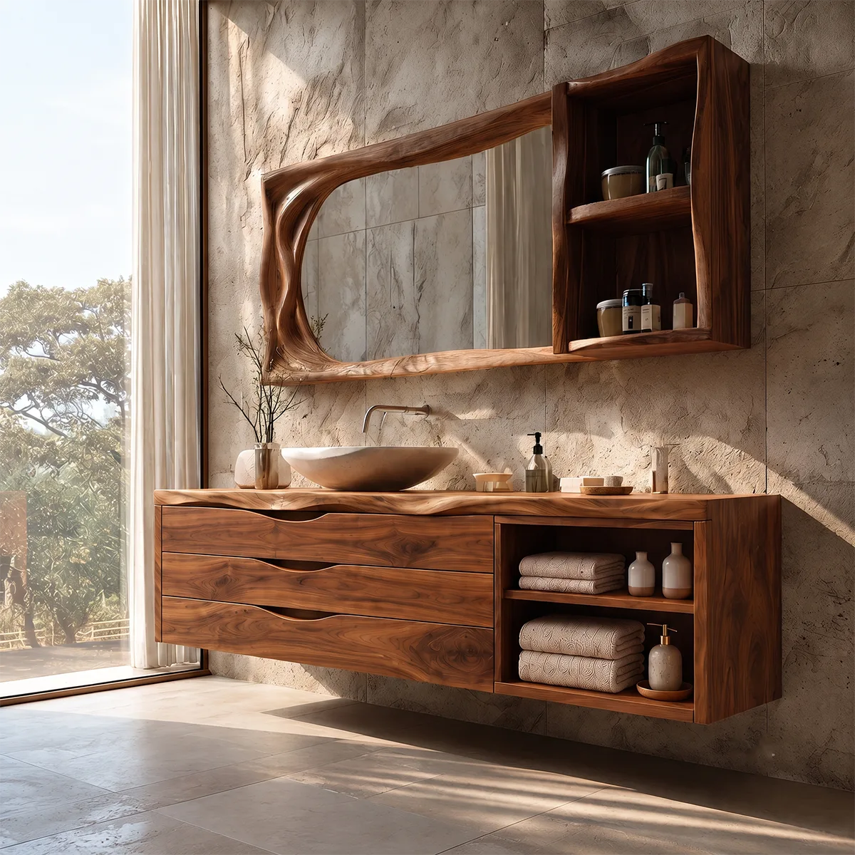 Modern Floating Bathroom Vanity | 3-Drawer Wall Mounted Vanity with Open Storage TH003-5BPE5QT