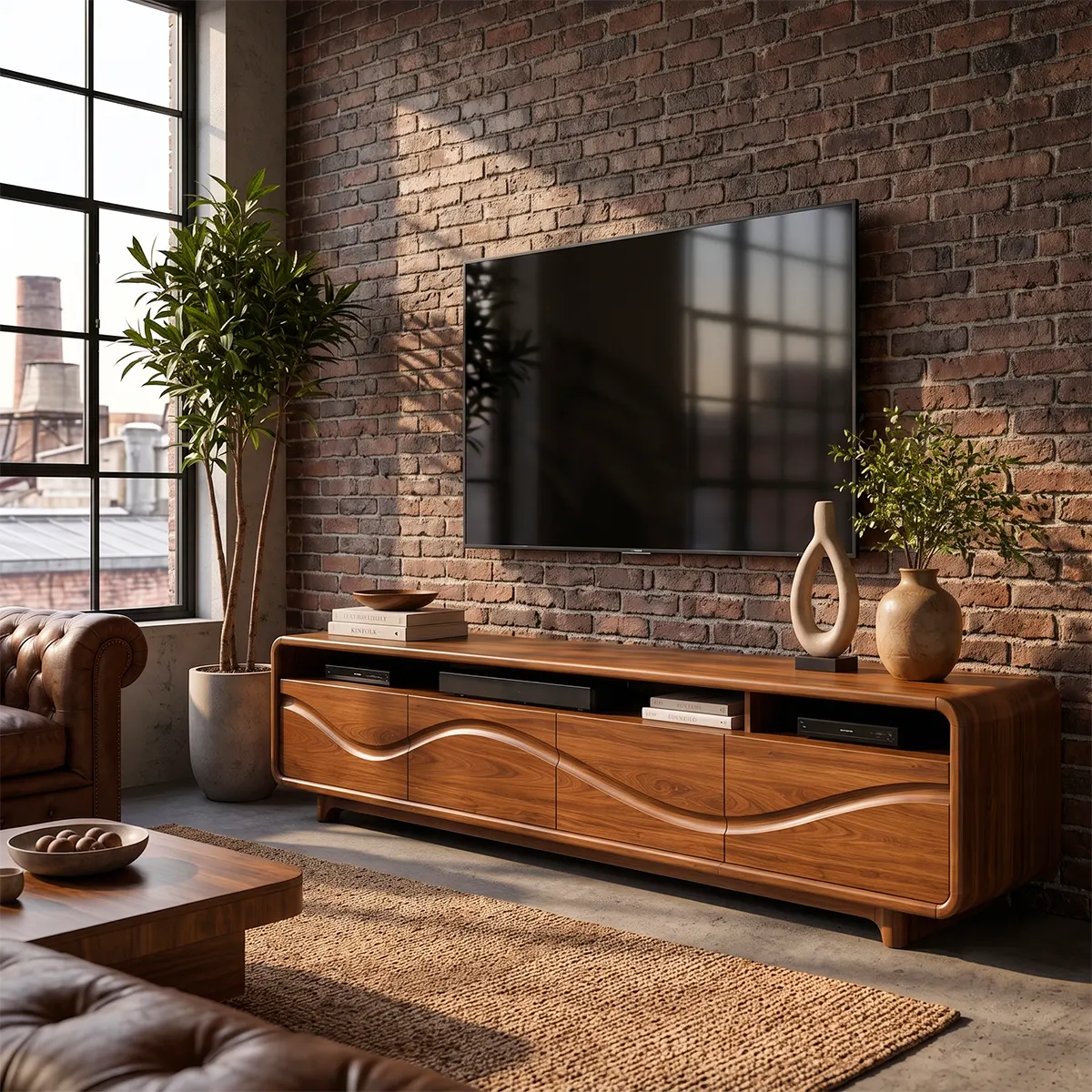 Modern TV Stand with 4 Enclosed Storage Compartments & 3 Open Media Shelves TT006-7AFI6IH