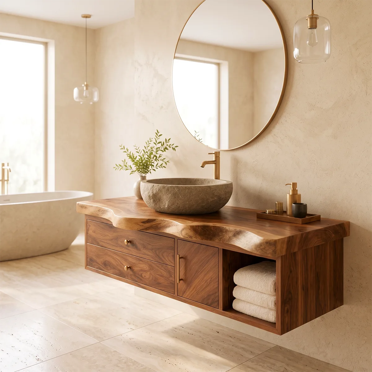 Floating Bathroom Vanity with Drawers, Cabinet & Open Storage | Organic Edge Design TT006-3MKE7YG