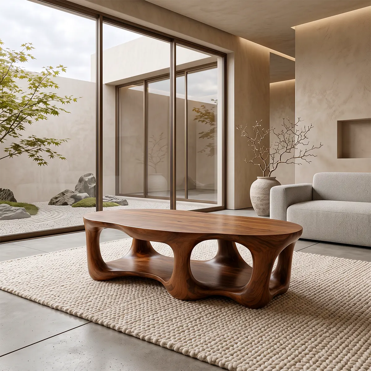 Sculptural Organic Coffee Table with Open Lower Shelf | Modern Living Room Center Table TT006-3VXG8WB