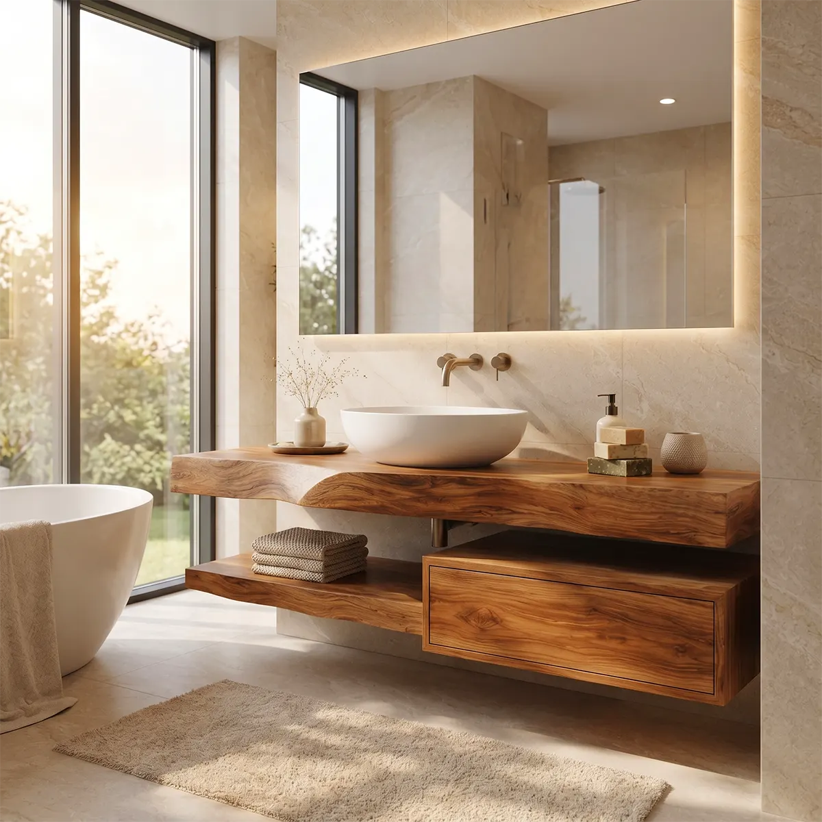 Floating Bathroom Vanity with Drawer & Open Shelf | Modern Wall-Mounted Design TT006-4TAK9LT