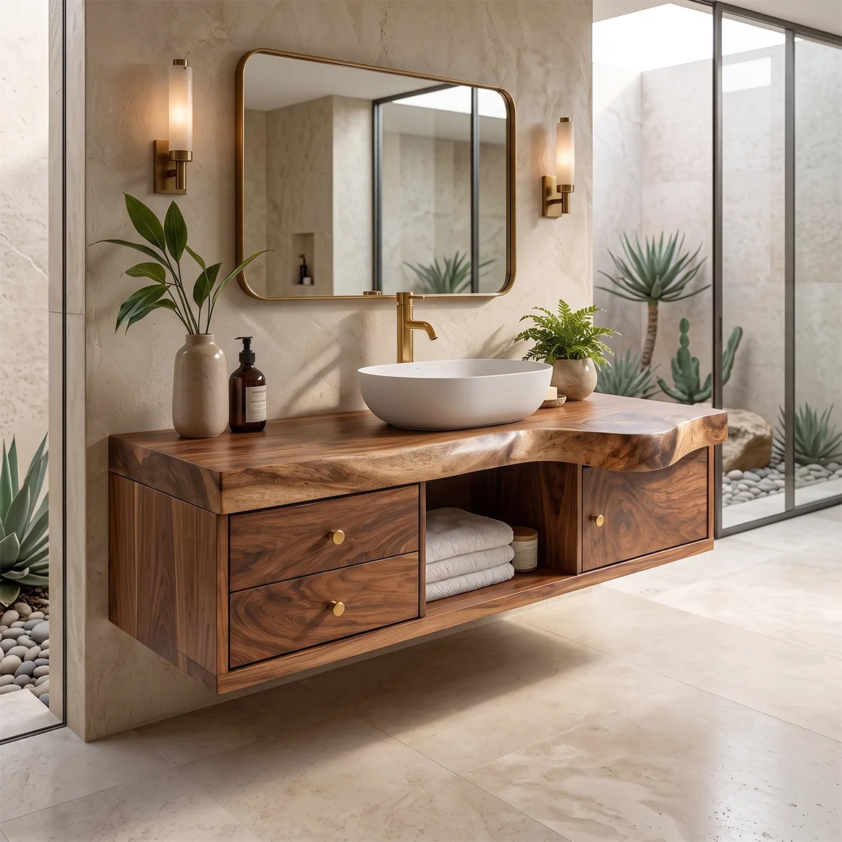 Floating Bathroom Vanity with Live Edge Top | Wall Mounted Wood Vanity TT006-6QPK8MZ