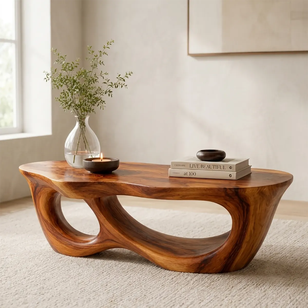 Organic Freeform Coffee Table with Sculptural Open Base | Modern Statement Center Table TT006-7BOH9XR