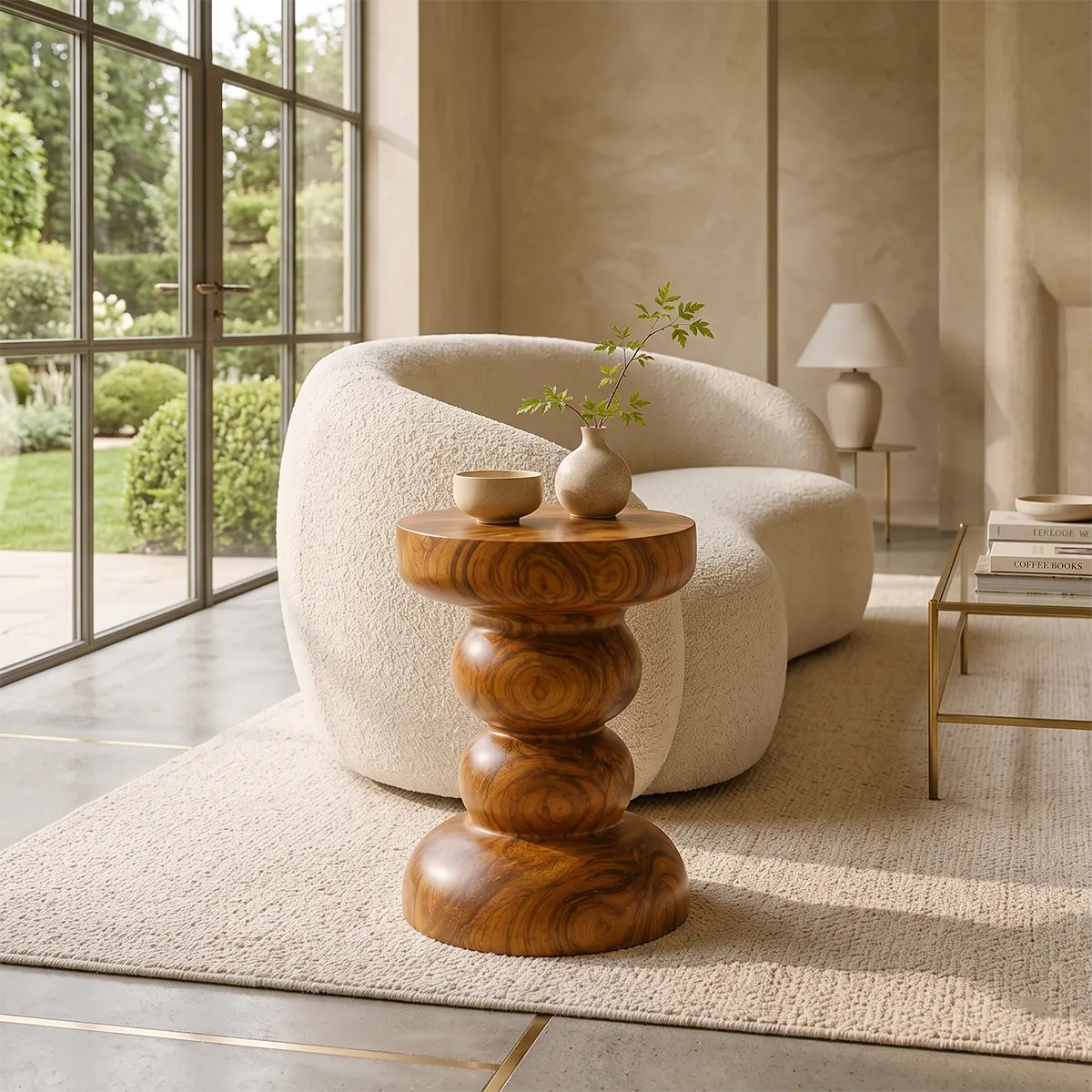 Sculptural Stacked Orb Wood End Table | Round Pedestal Side Table TT006-7BGA3HV