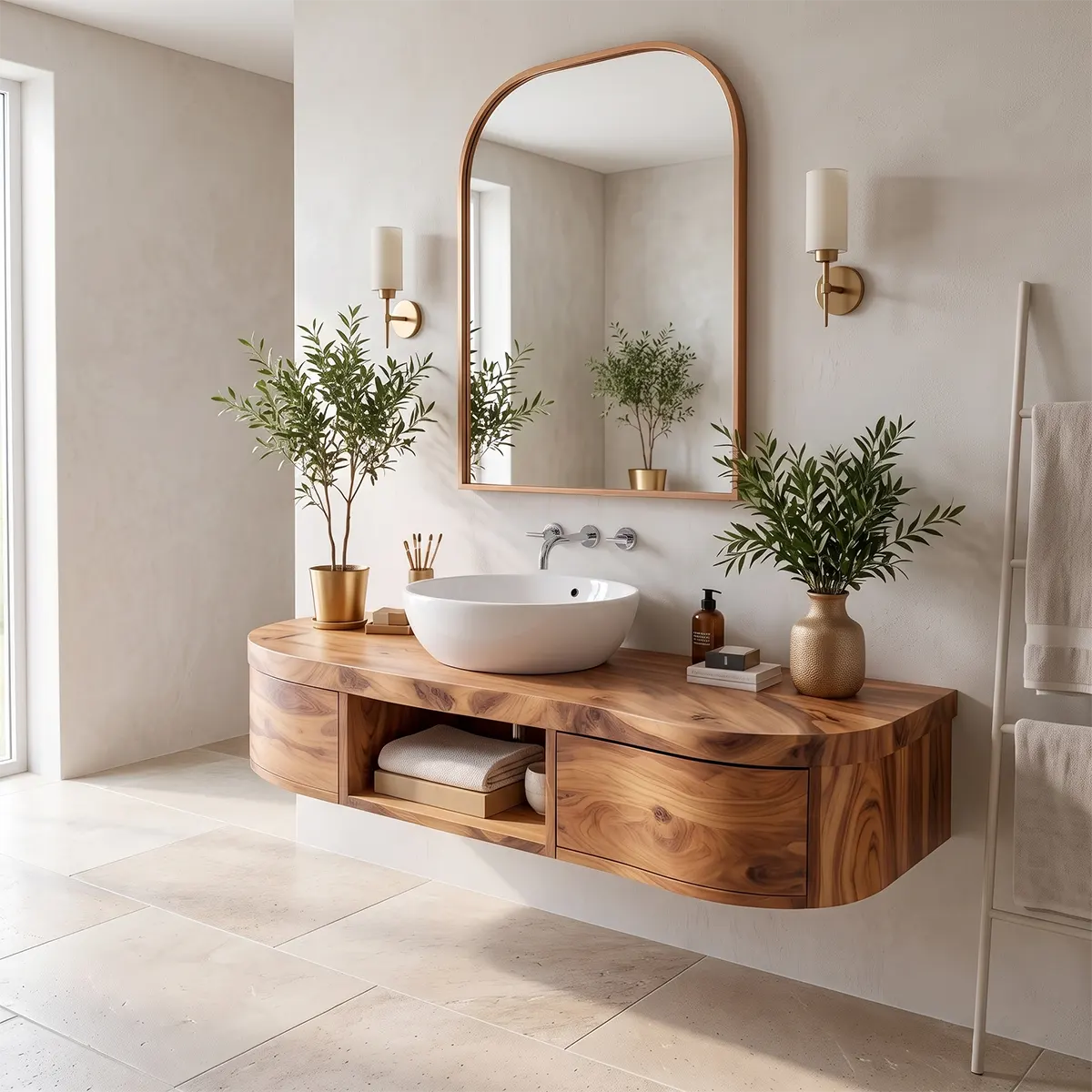 Curved Floating Bathroom Vanity | Wall Mounted Vanity with Storage TT006-4ZGF3NU