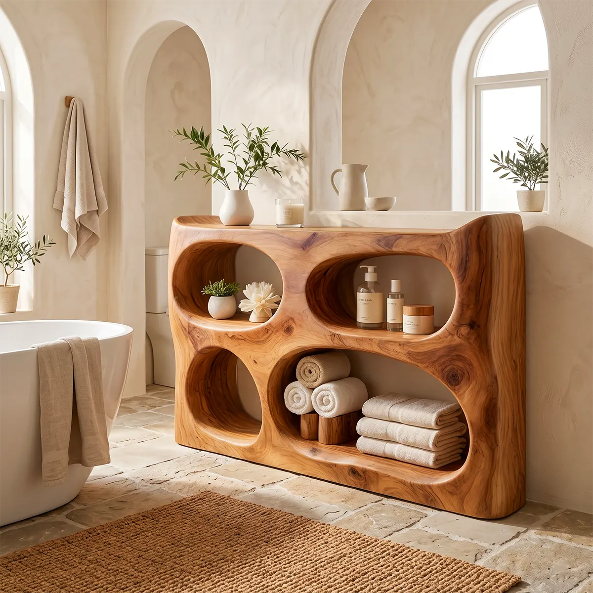Sculptural Bathroom Storage Cabinet | Freestanding Open Shelf Console TT006-8PTB5CJ