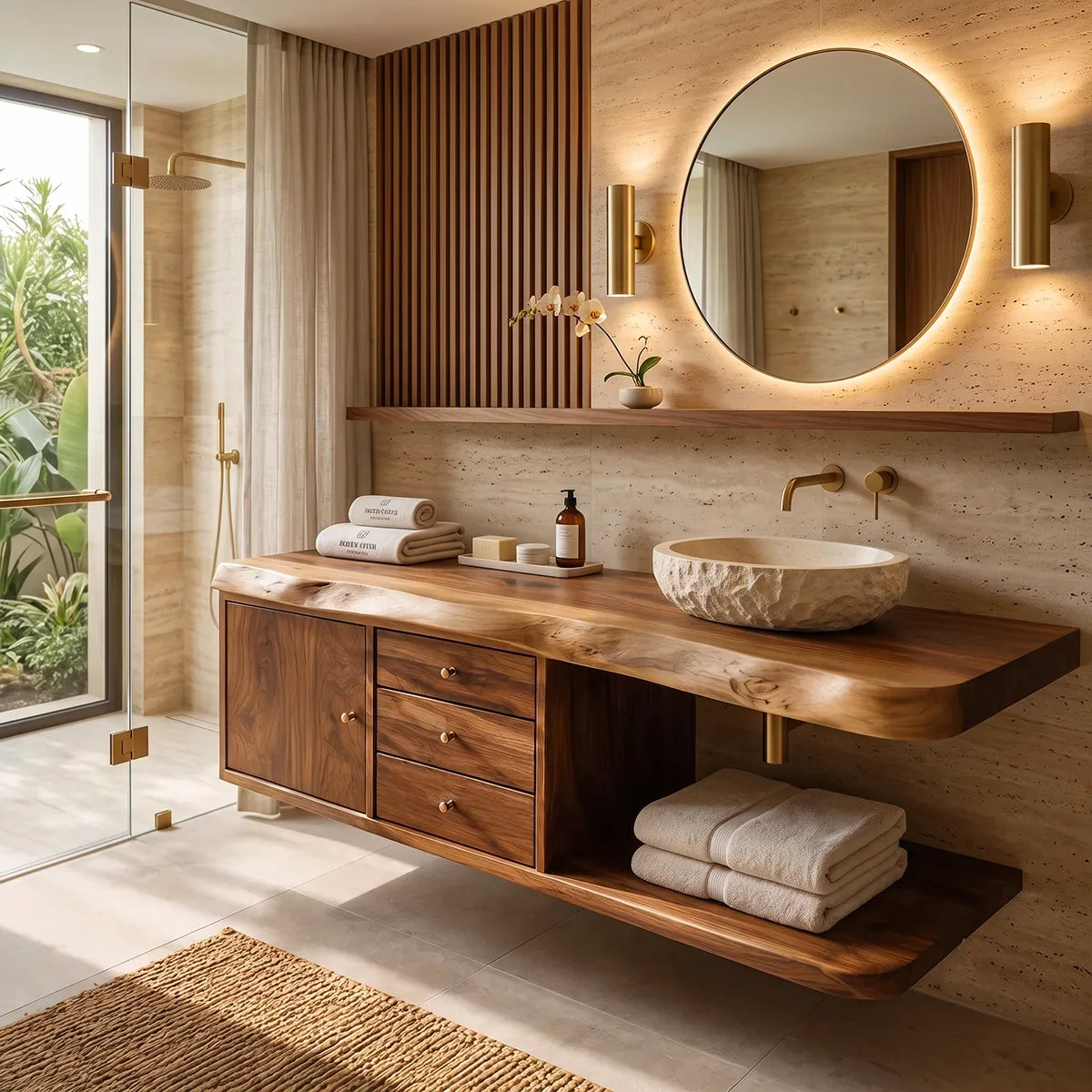 Floating Bathroom Vanity with 3 Drawers & Open Shelf | Modern Organic Design TT006-1XDO9BG