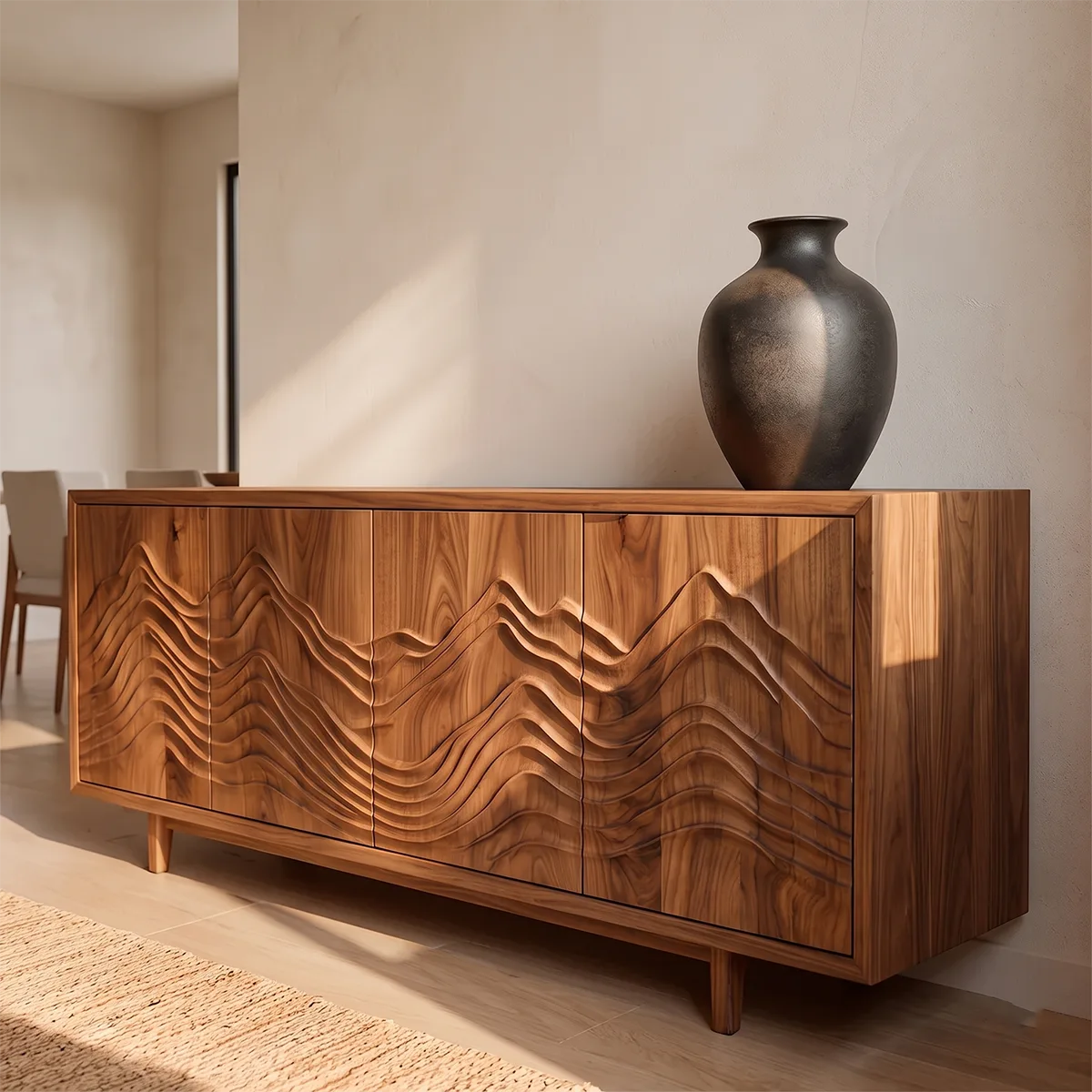 Topographic Carved Solid Wood Sideboard | Modern Buffet Cabinet for Organic & Japandi Interiors TH003-2760