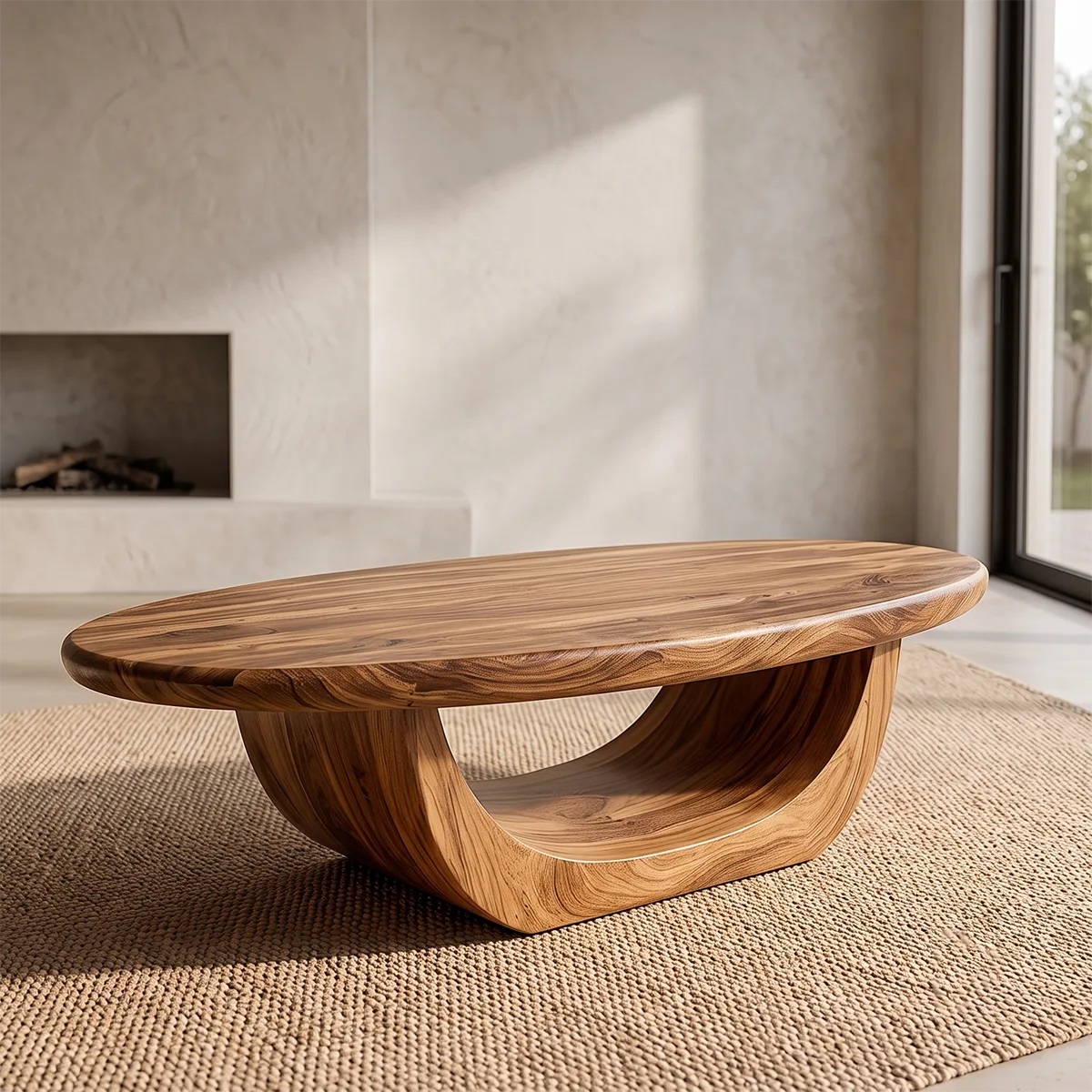 Modern Organic Coffee Table | Sculptural Solid Wood Oval Center Table TH003-9030