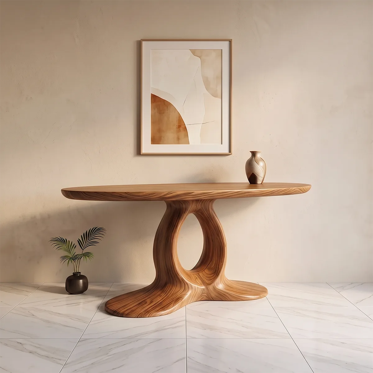 Modern Organic Console Table | Sculptural Entryway Table with Open Pedestal Base TH003-4010