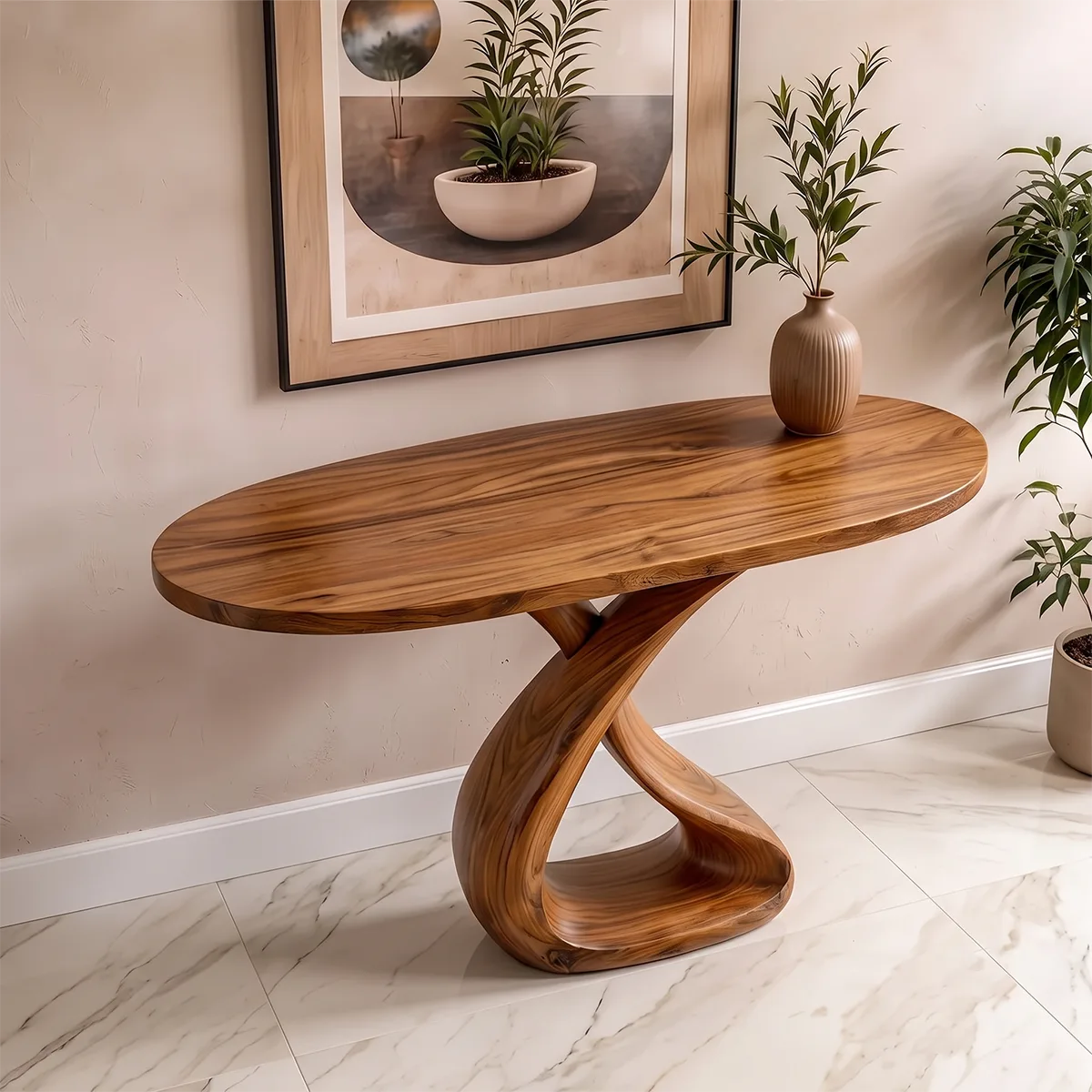 Modern Sculptural Console Table with Twisted Pedestal Base – Contemporary Entryway Table TH003-5950