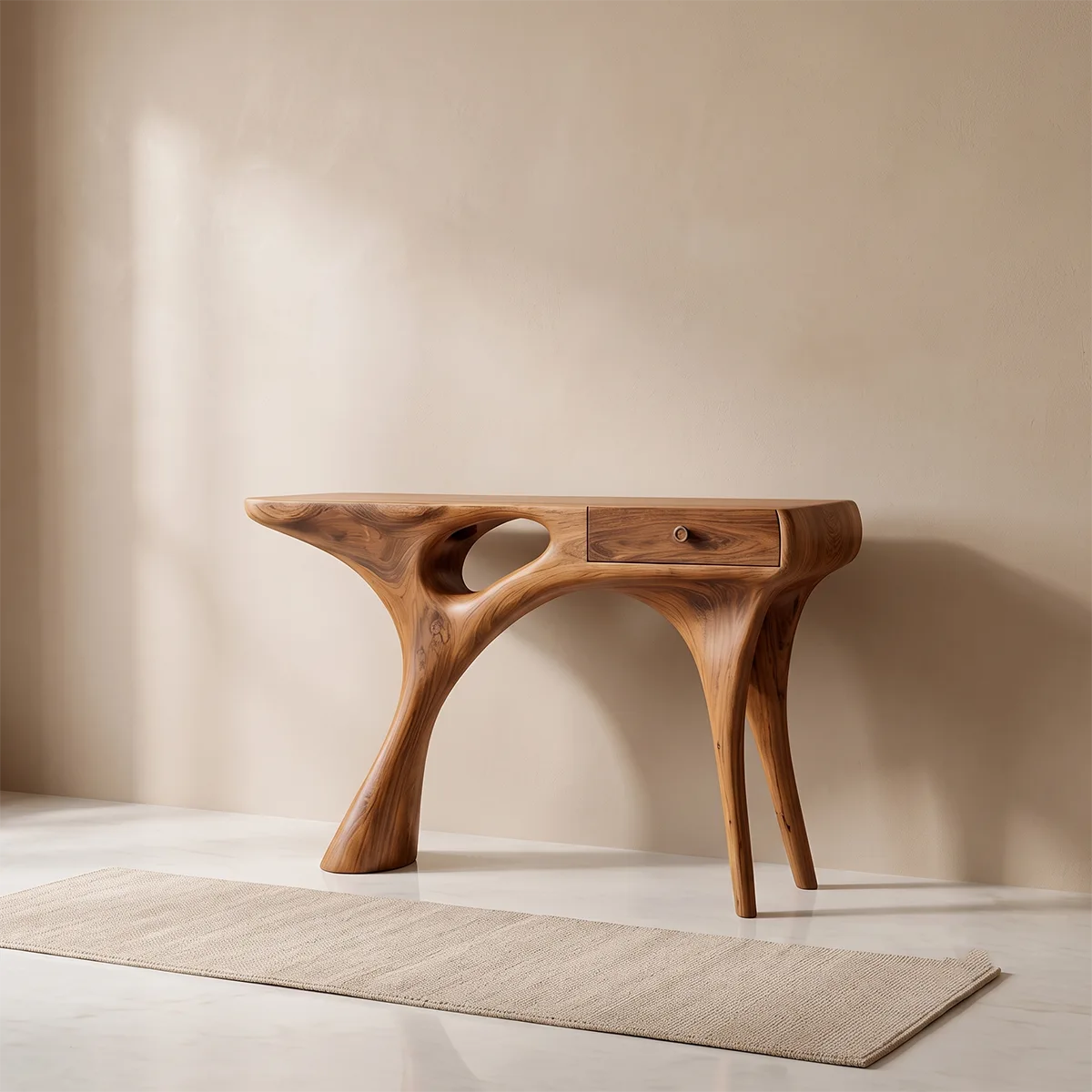 Organic Modern Console Table with Sculptural Base & Drawer – Contemporary Entryway Table TH003-5521