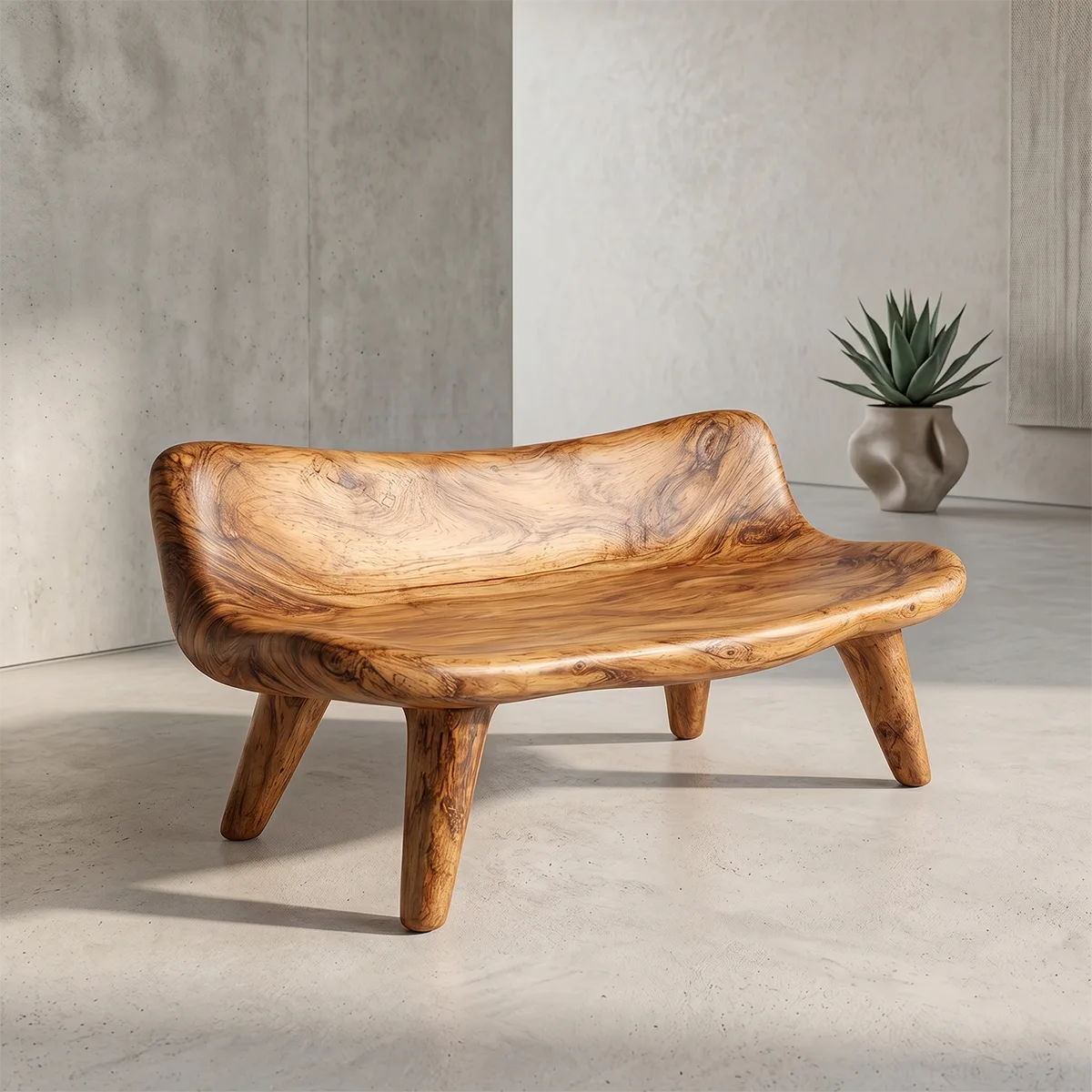 Organic Sculptural Wooden Garden Bench with Curved Backrest TH003-8441