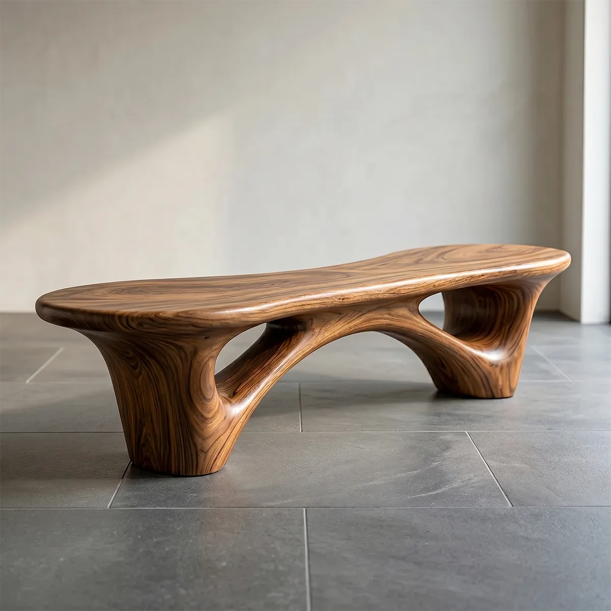 Organic Sculptural Bench with Architectural Openwork Base TH003-3360