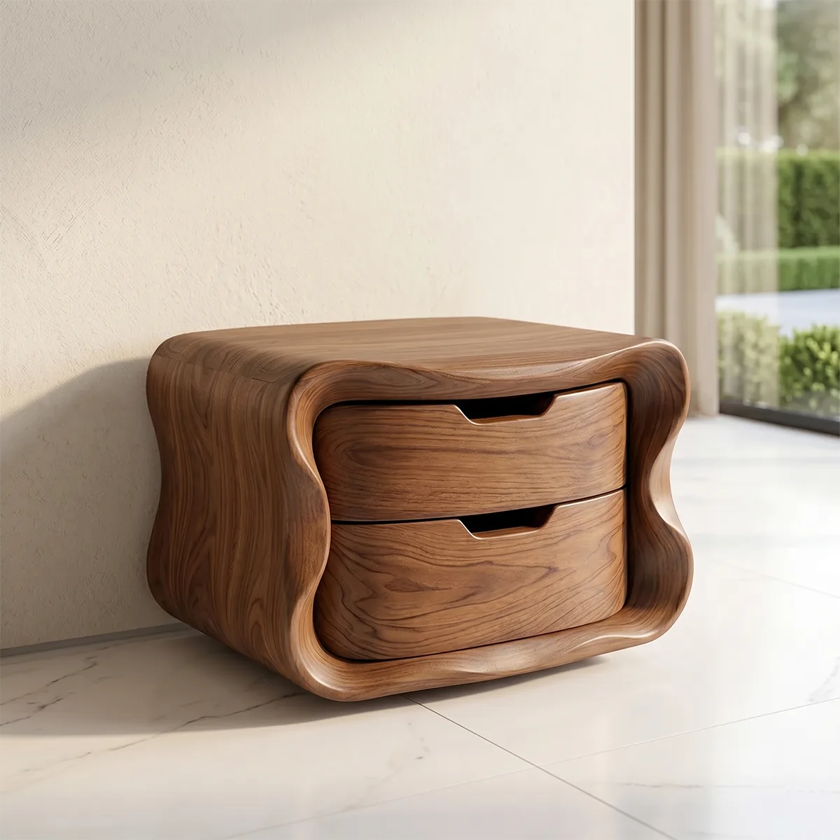 Floating Nightstand with 2 Drawers | Modern Curved Wall Mounted Bedside Table TH003-8175
