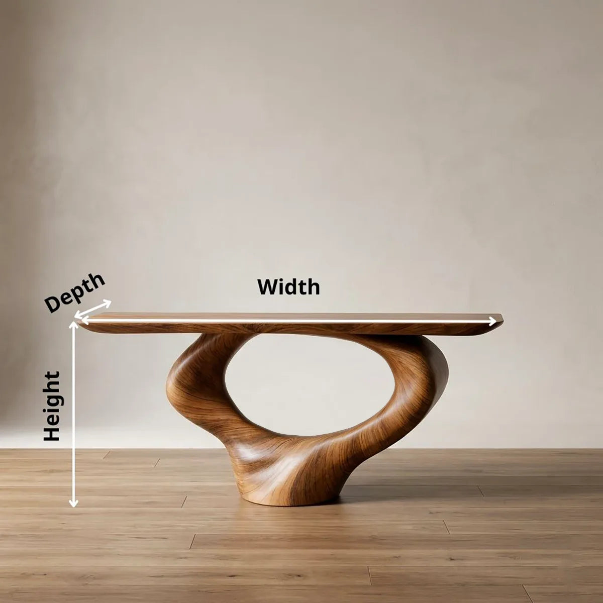 Sculptural Wood Console Table, Organic Modern Entryway Table