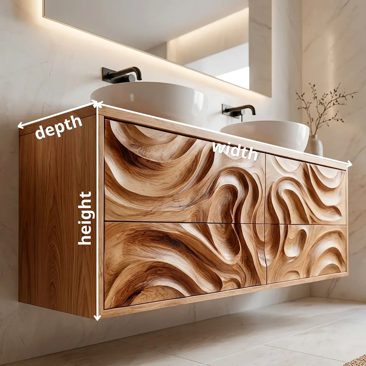 Double Sink Floating Bathroom Vanity | Sculptural Modern Bathroom Cabinet HG021-6631